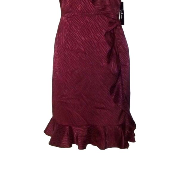 new LULUS Dress, S, Hewitt, Jacquard Zebra stripe, Spag Straps, Ruffle Hem Satin - Picture 5 of 15